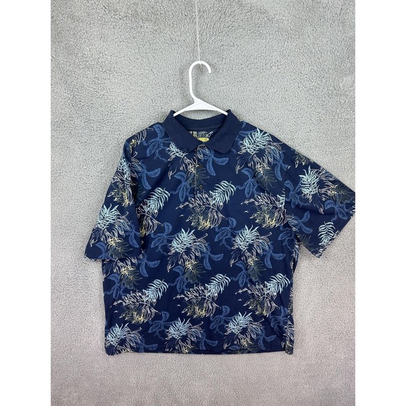 Greg Norman Polo Shirt Mens Large Blue Floral Hawaiian PlayDry Performance Golf